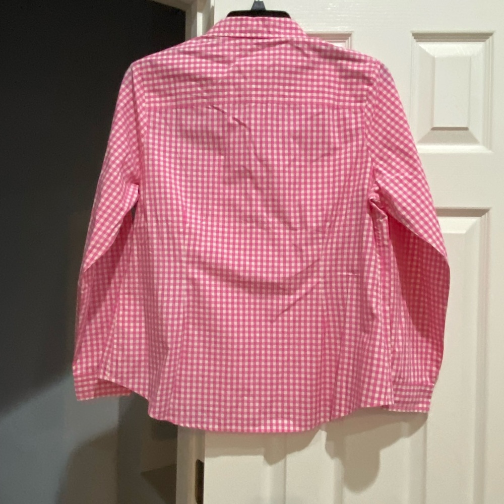 Boden pink and white checkered long sleeve button down shirt.. Size 14R - Picture 2 of 5